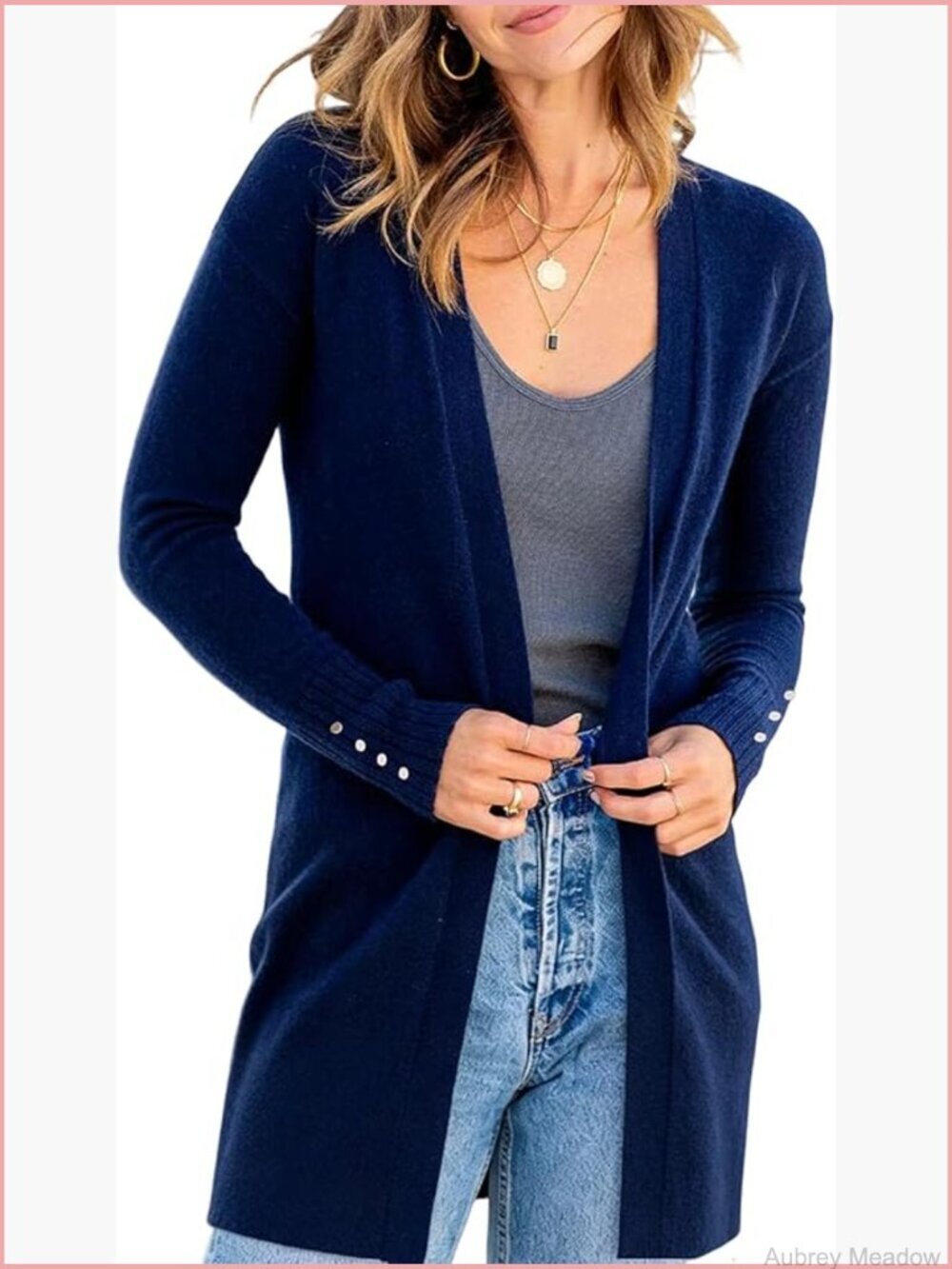Lightweight Open Front Knit Cardigan Long Sleeve V-Neck Mid-Length